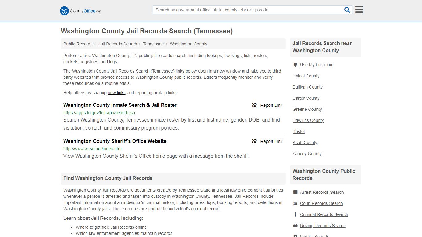 Washington County Jail Records Search (Tennessee)